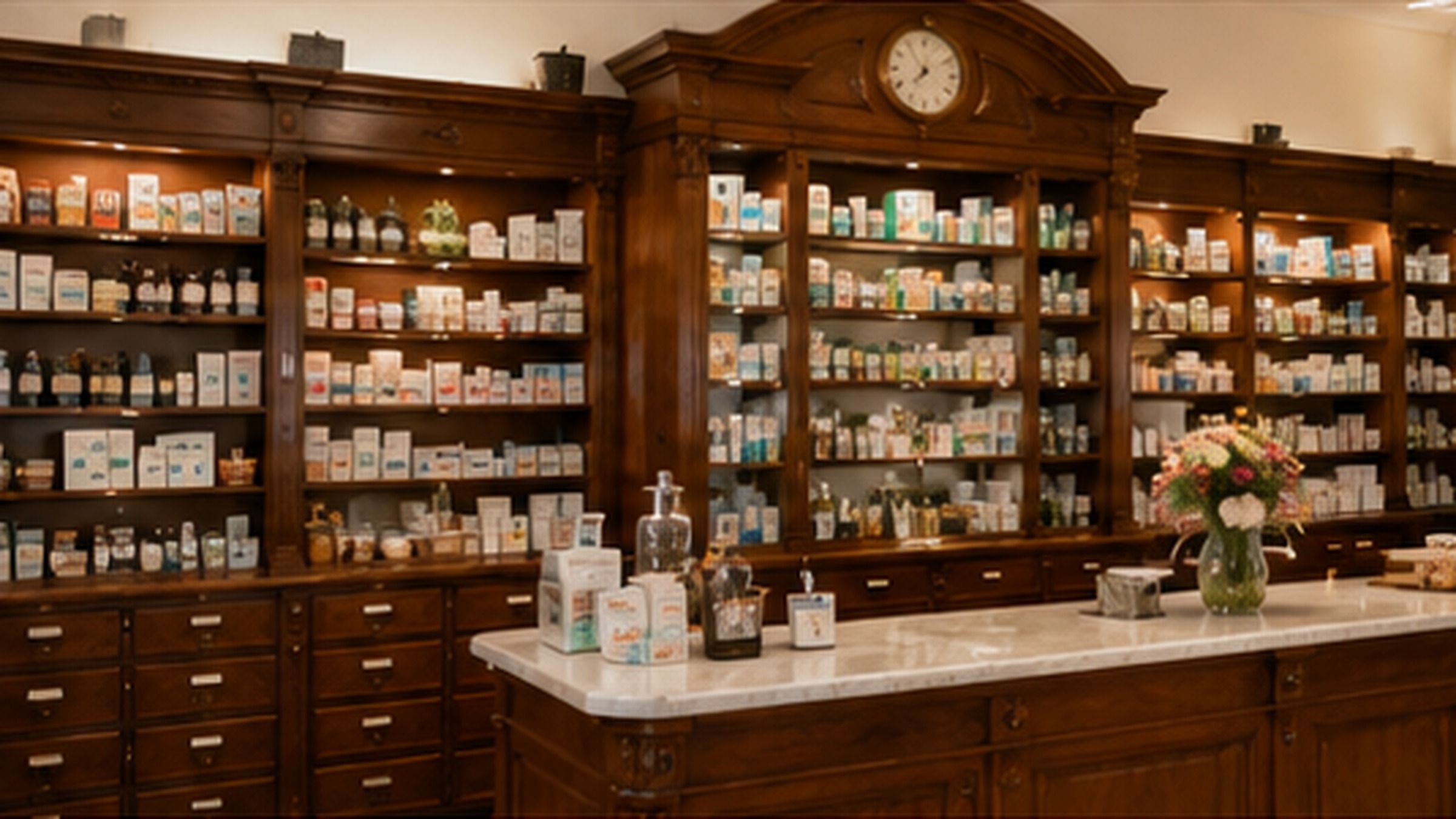 Tresen einer klassischen Apotheke